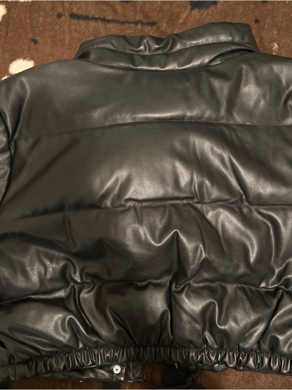 Love Tree Black Faux Leather Puffer Jacket with Ruched Pocket Detail - Picture 3 of 5